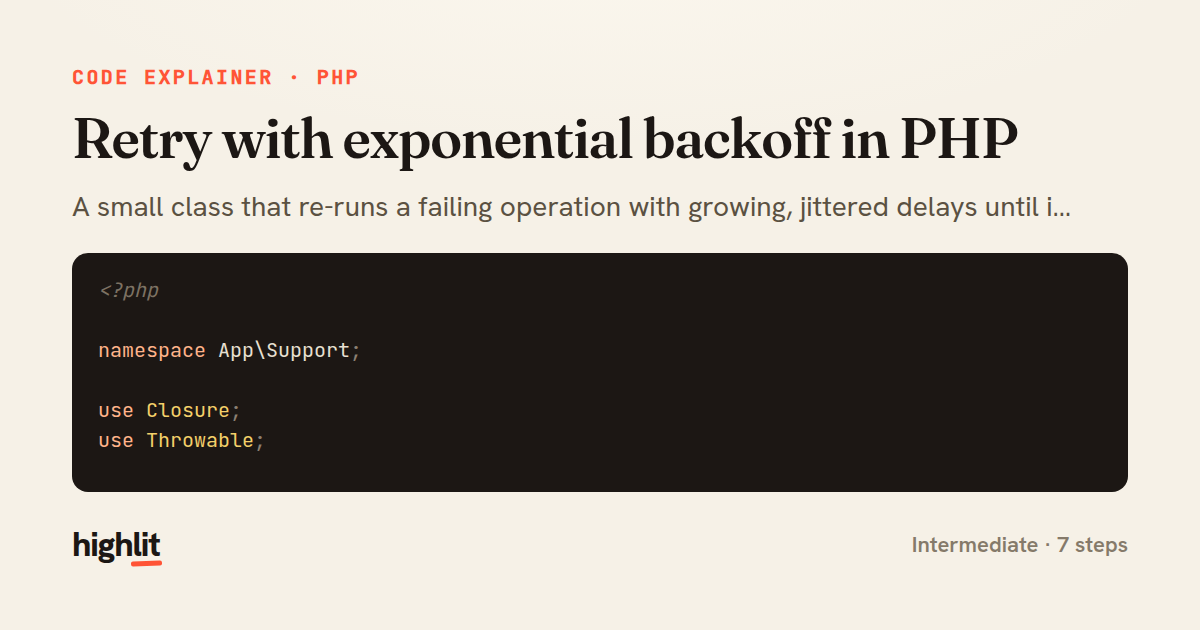 Retry with exponential backoff in PHP — share card