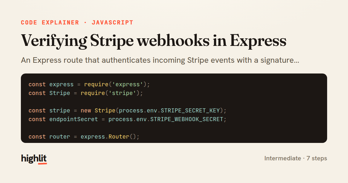Verifying Stripe webhooks in Express — share card