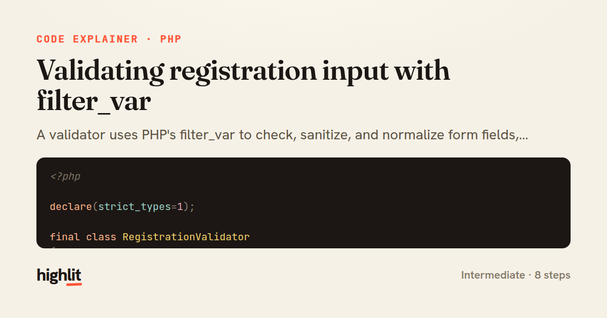 Validating registration input with filter_var — share card