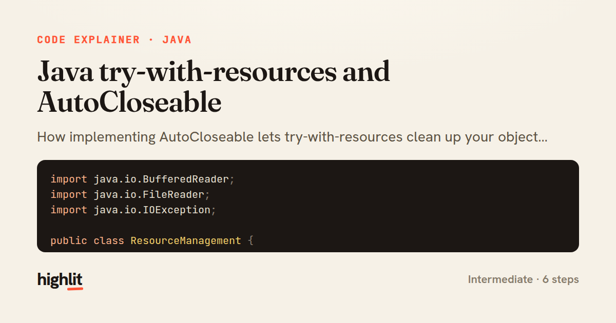 Java try-with-resources and AutoCloseable — share card