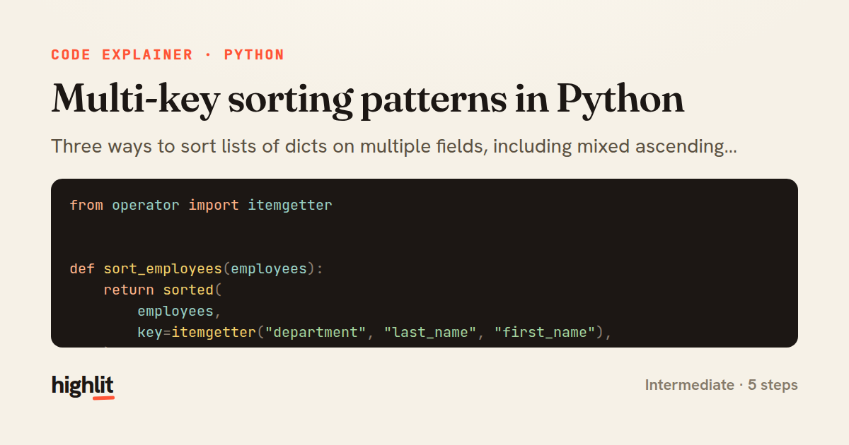 Multi-key sorting patterns in Python — share card