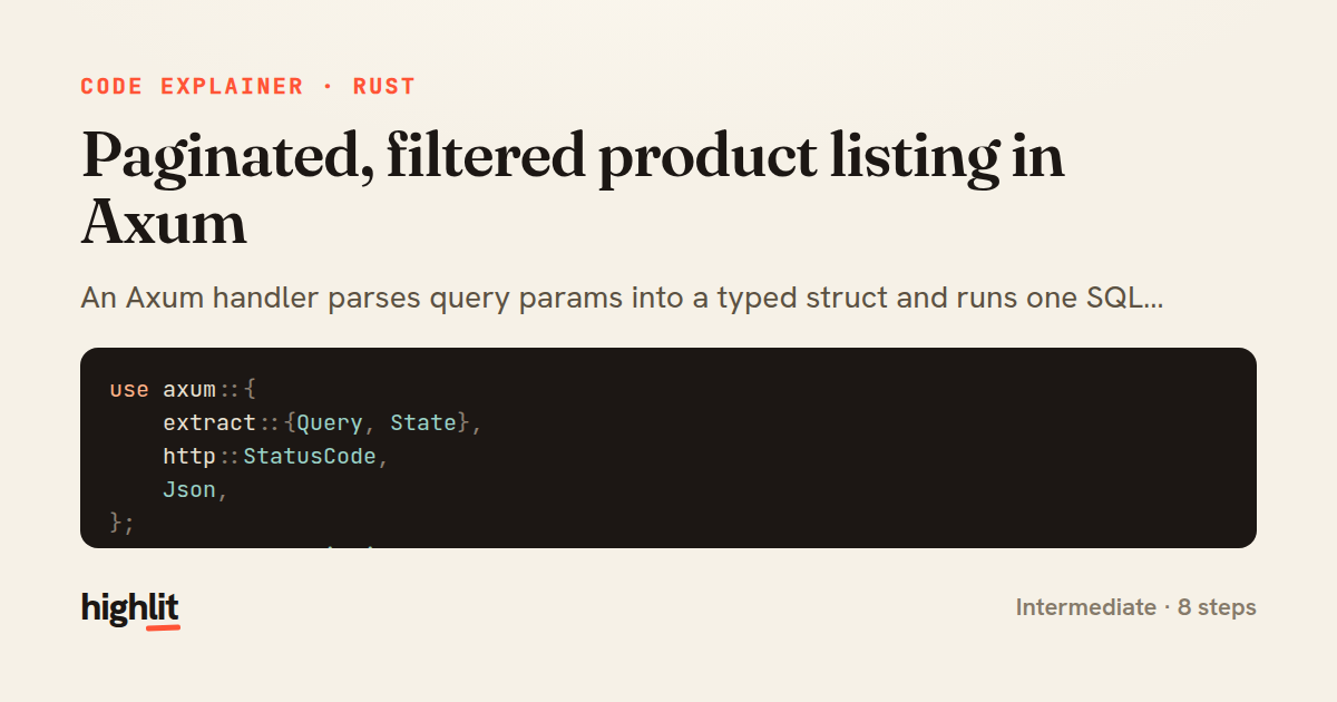 Paginated, filtered product listing in Axum — share card