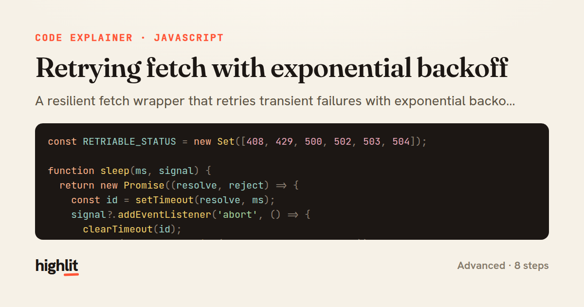Retrying fetch with exponential backoff — share card