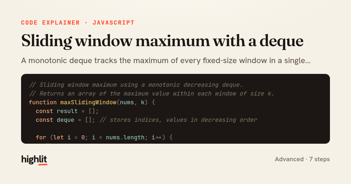 Sliding window maximum with a deque — share card