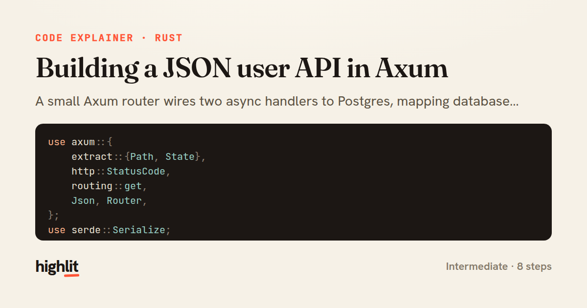 Building a JSON user API in Axum — share card