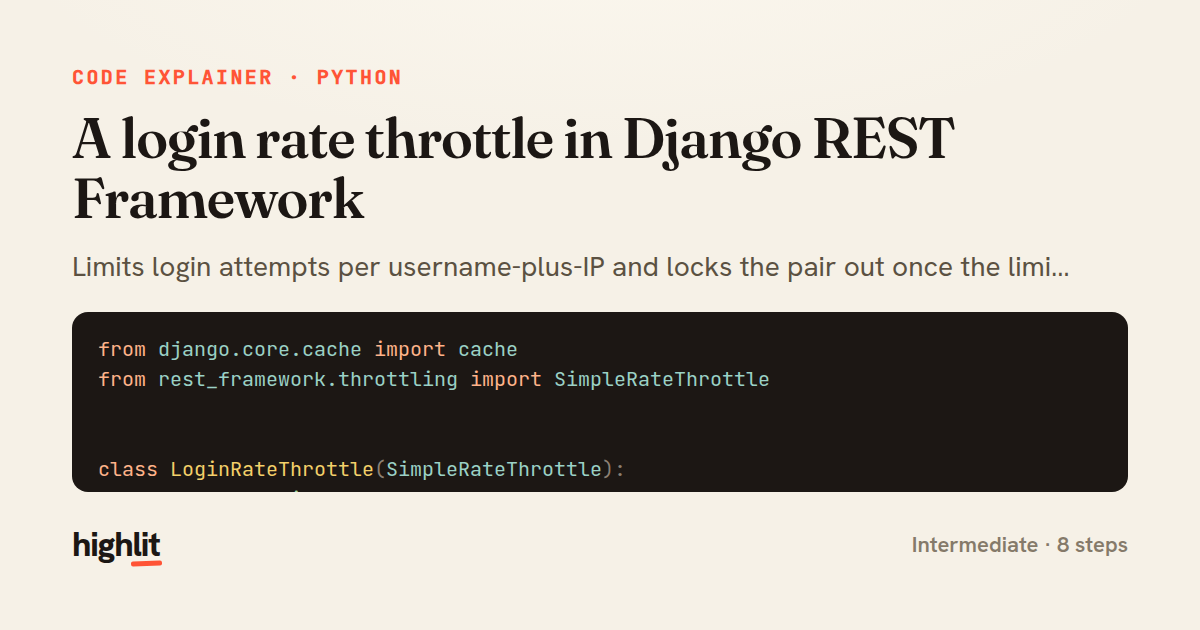 A login rate throttle in Django REST Framework — share card