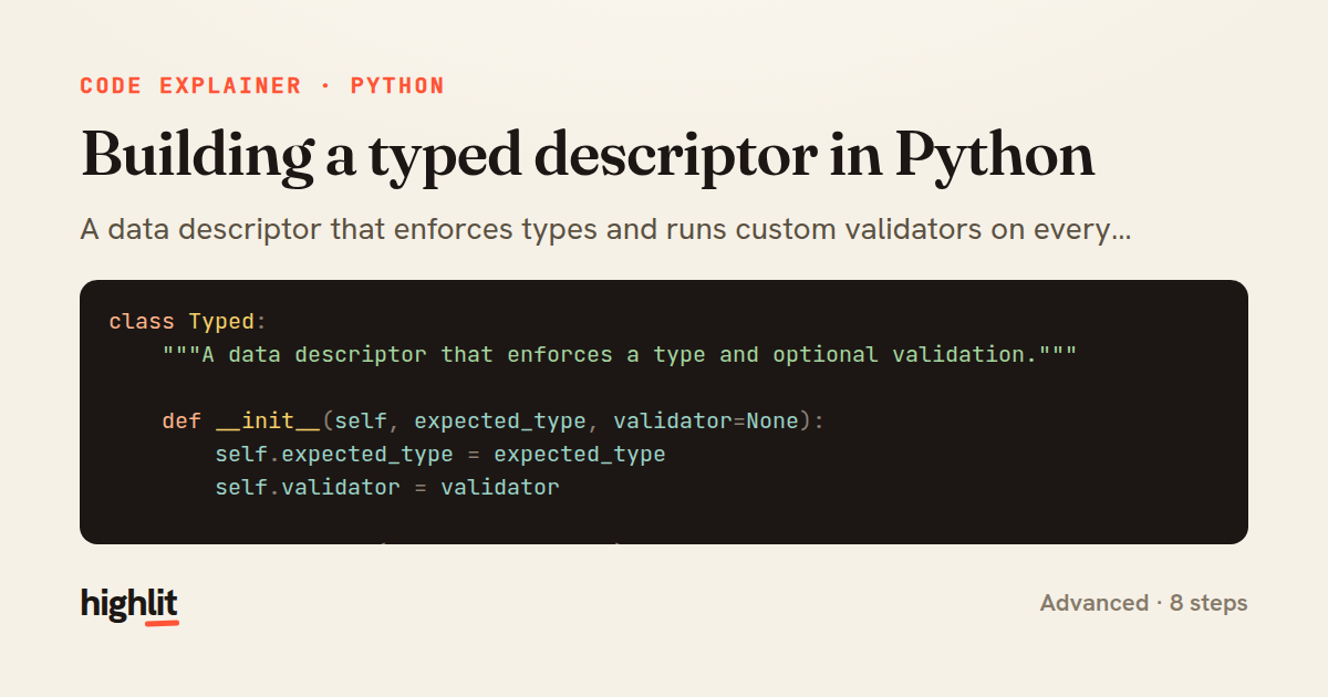 Building a typed descriptor in Python — share card