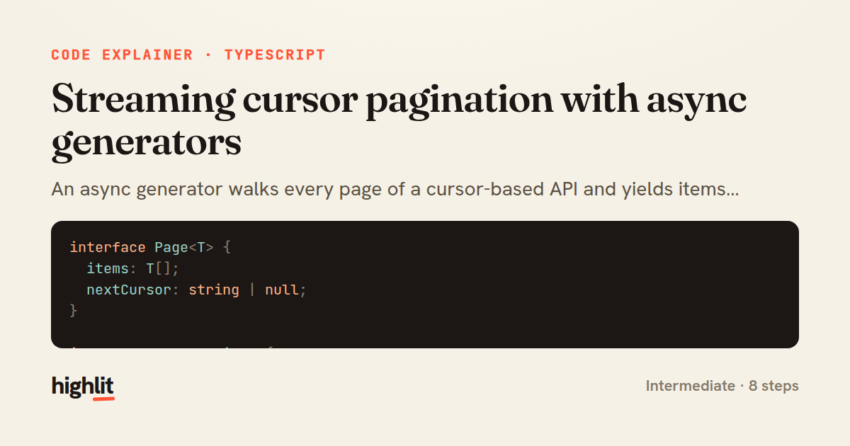 Streaming cursor pagination with async generators — share card