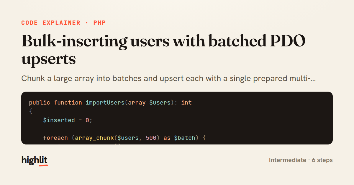 Bulk-inserting users with batched PDO upserts — share card