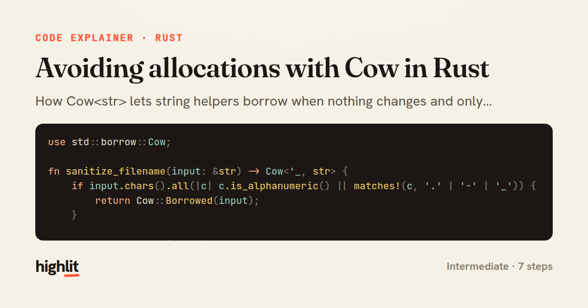 Avoiding allocations with Cow in Rust — share card