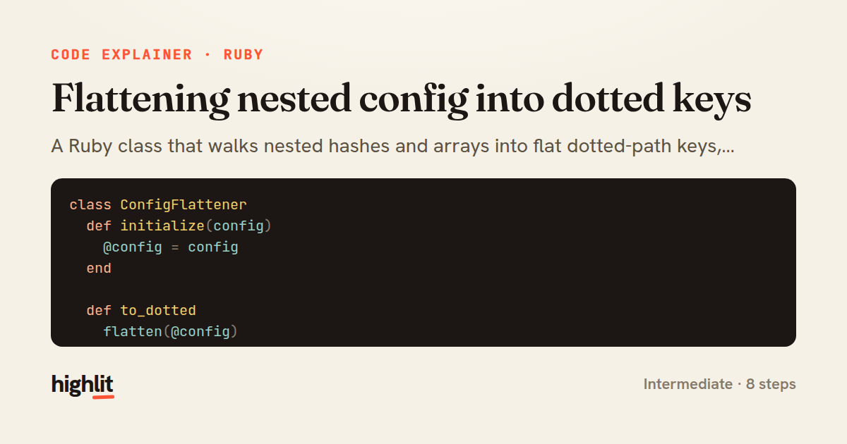 Flattening nested config into dotted keys — share card