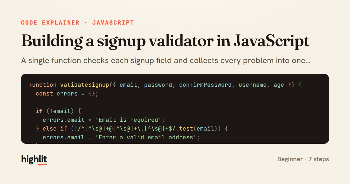 Building a signup validator in JavaScript — share card