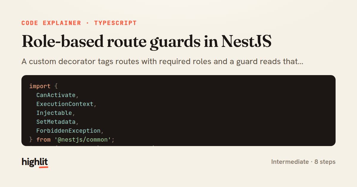 Role-based route guards in NestJS — share card