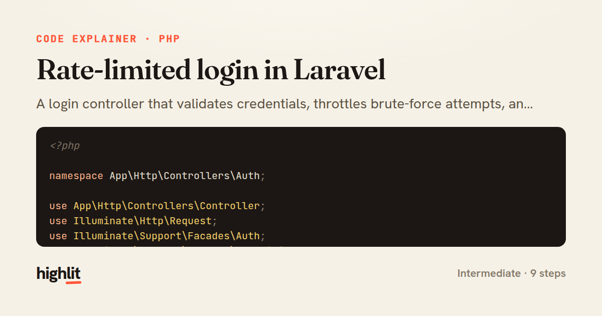 Rate-limited login in Laravel — share card