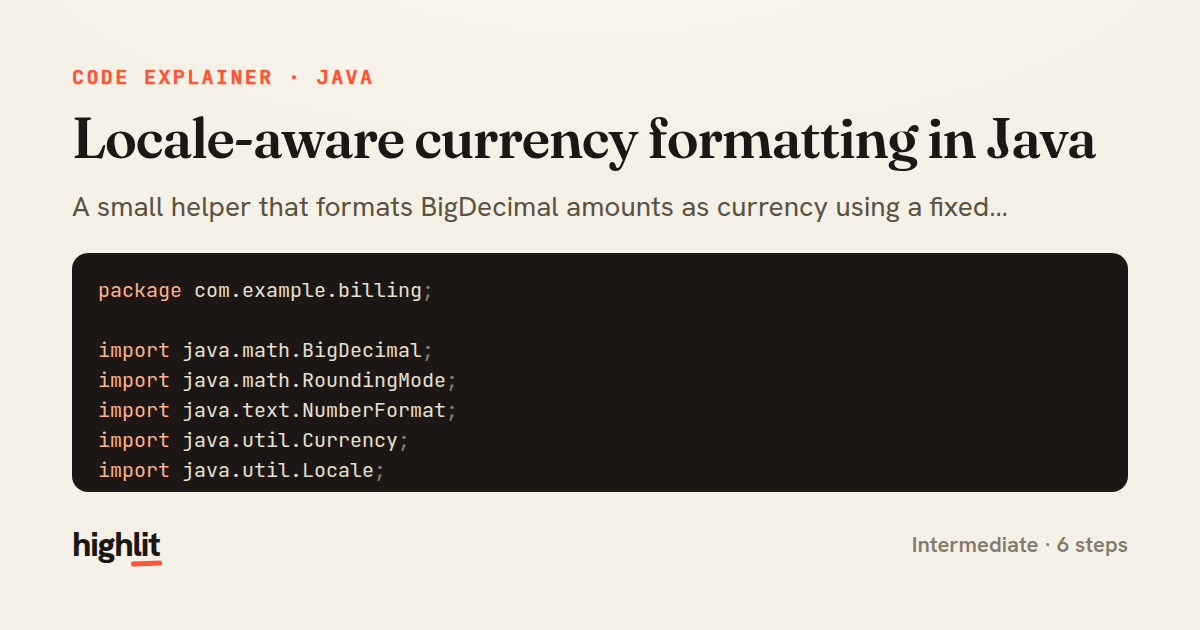 Locale-aware currency formatting in Java — share card
