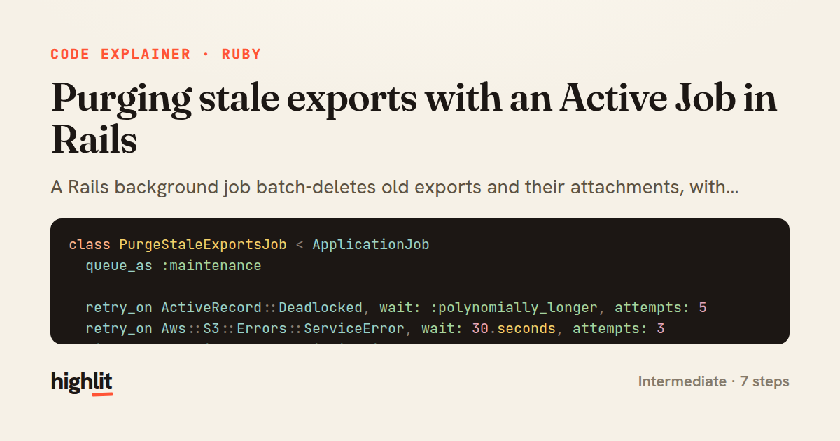 Purging stale exports with an Active Job in Rails — share card
