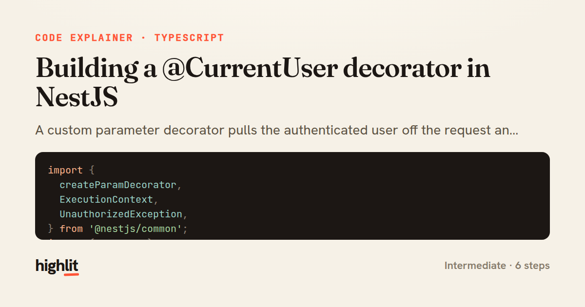 Building a @CurrentUser decorator in NestJS — share card