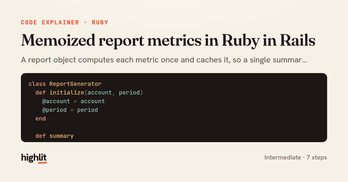 Memoized report metrics in Ruby in Rails — share card