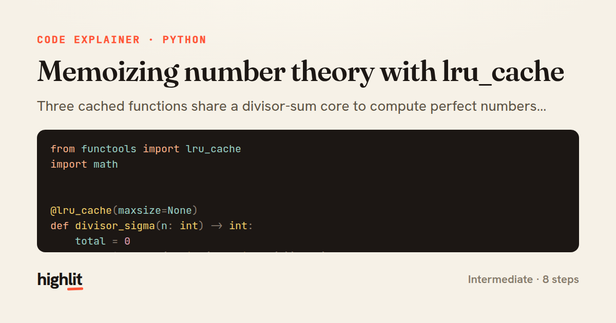 Memoizing number theory with lru_cache — share card