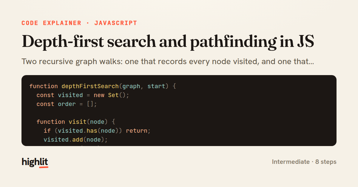 Depth-first search and pathfinding in JS — share card