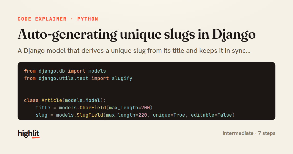 Auto-generating unique slugs in Django — share card