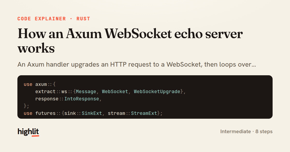 How an Axum WebSocket echo server works — share card