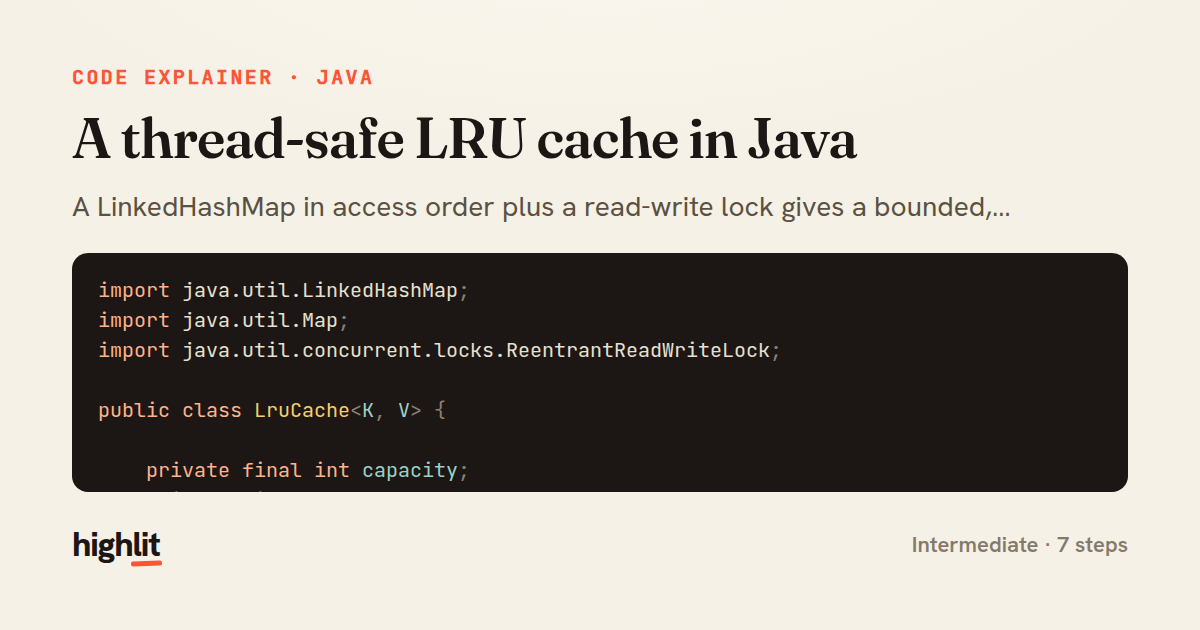 A thread-safe LRU cache in Java — share card