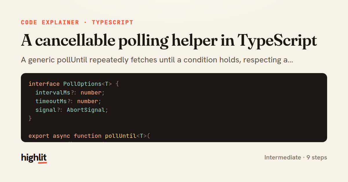 A cancellable polling helper in TypeScript — share card