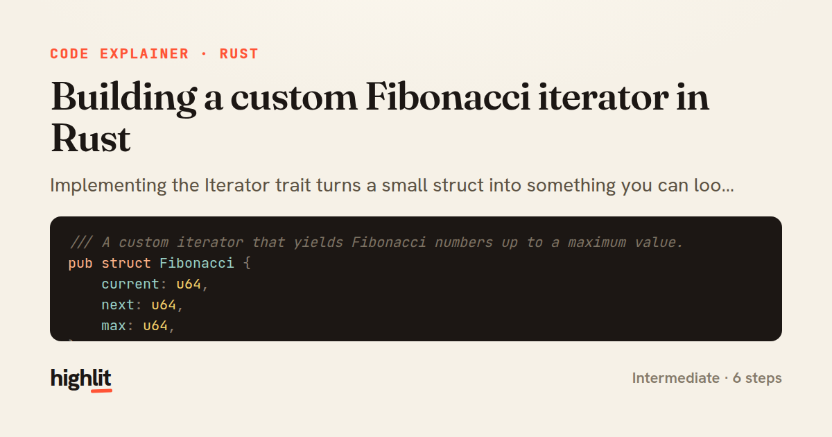 Building a custom Fibonacci iterator in Rust — share card