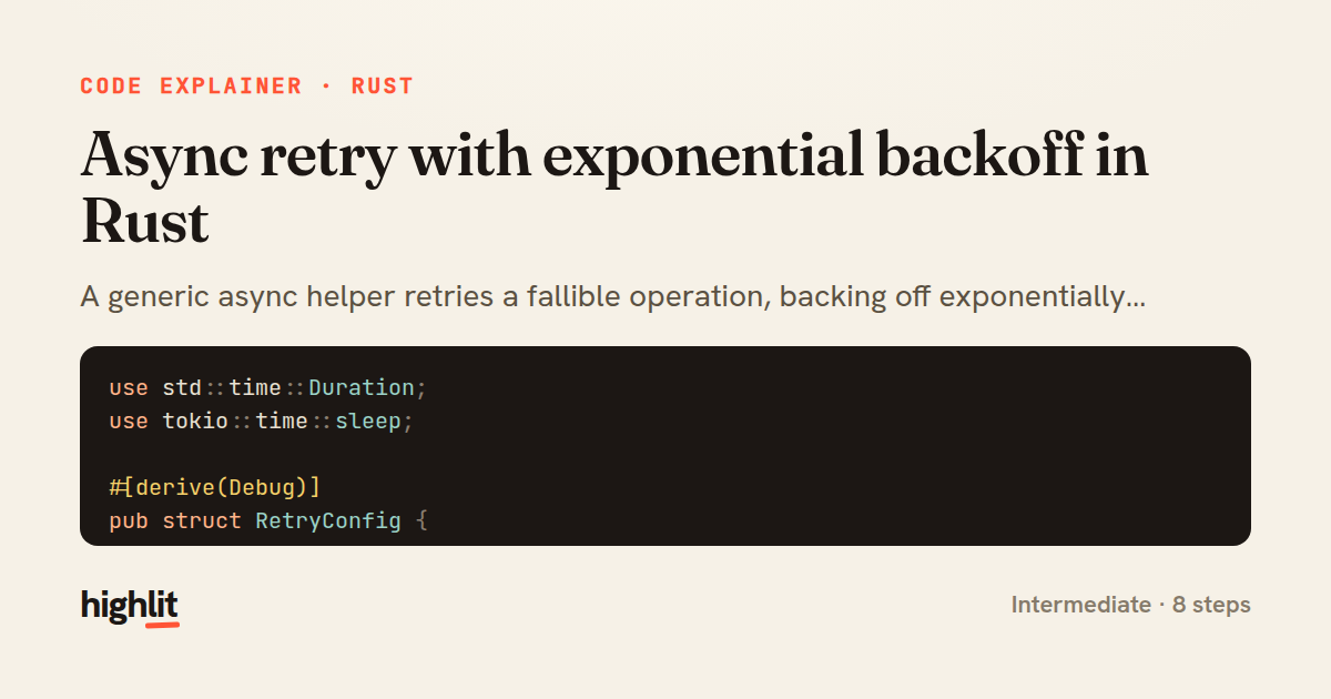 Async retry with exponential backoff in Rust — share card