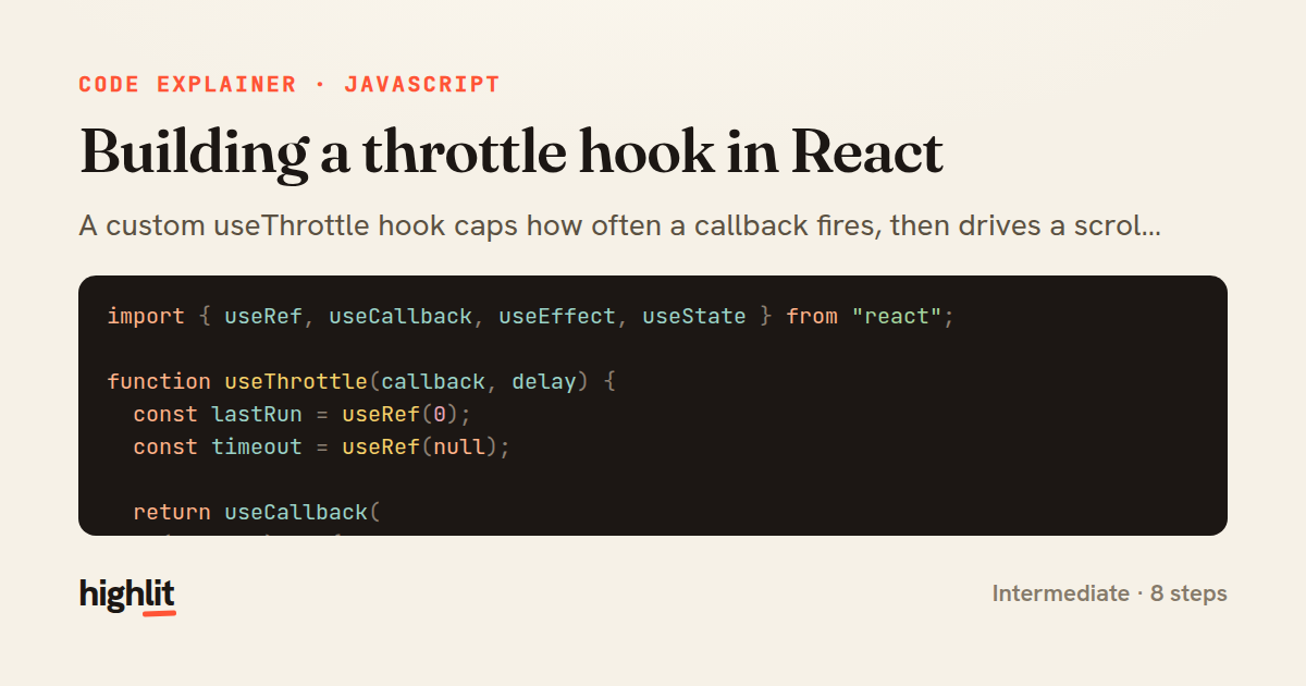 Building a throttle hook in React — share card