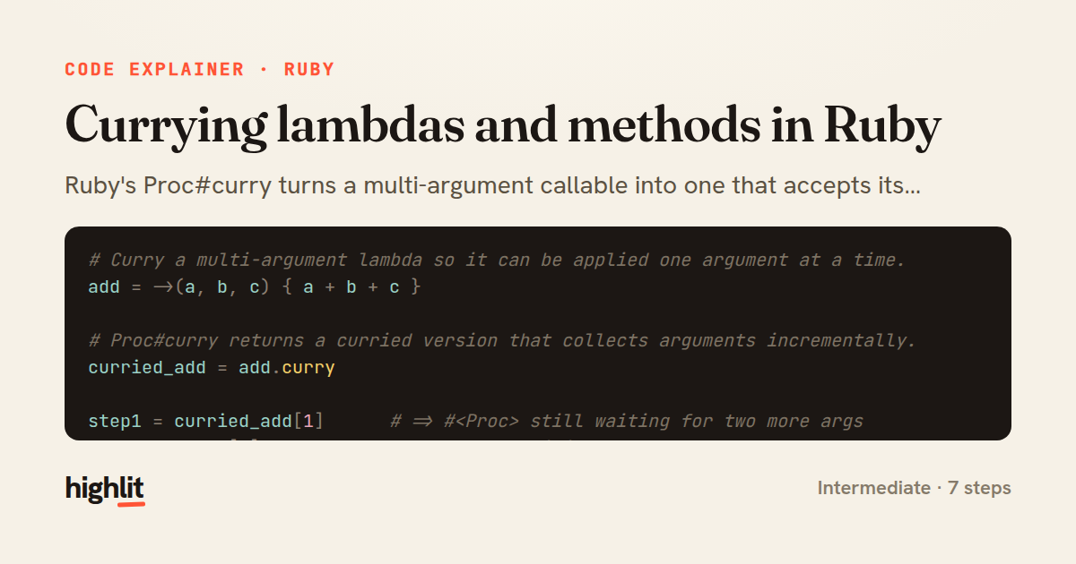 Currying lambdas and methods in Ruby — share card