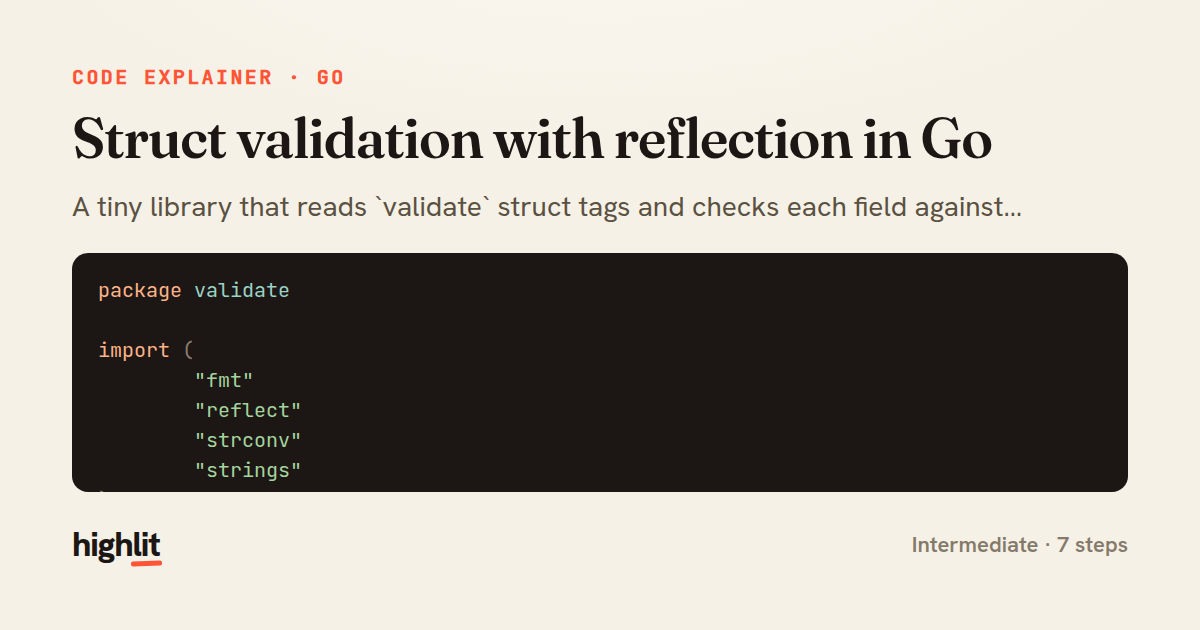 Struct validation with reflection in Go — share card