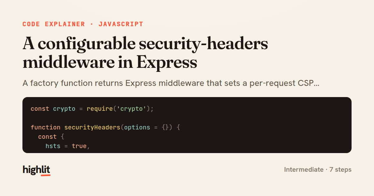 A configurable security-headers middleware in Express — share card