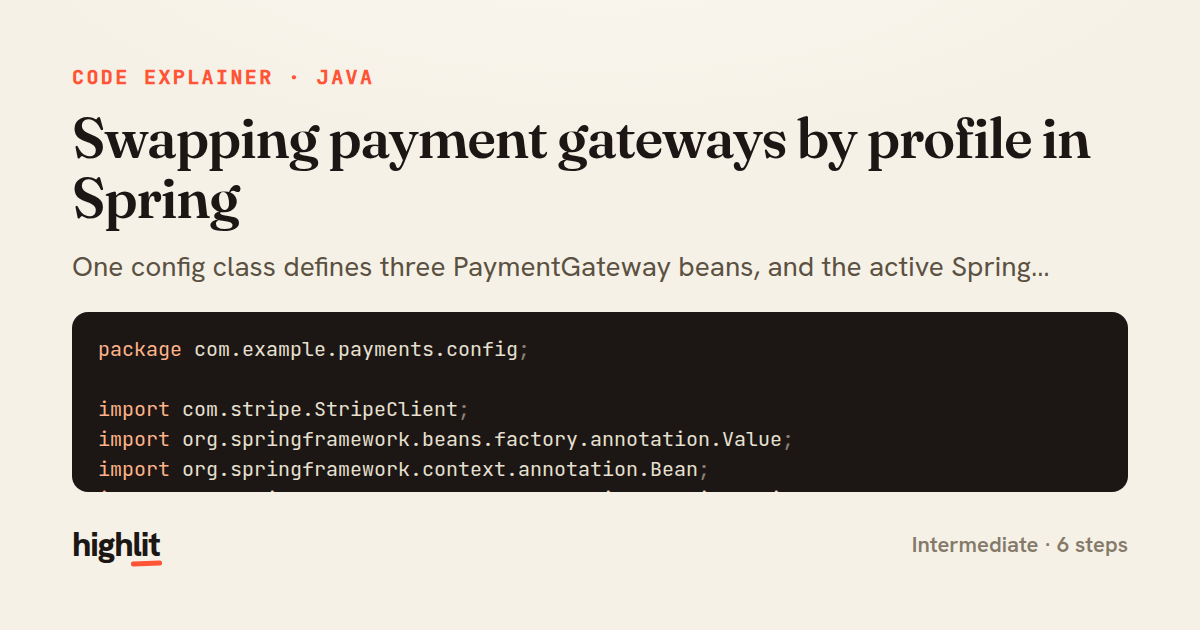 Swapping payment gateways by profile in Spring — share card
