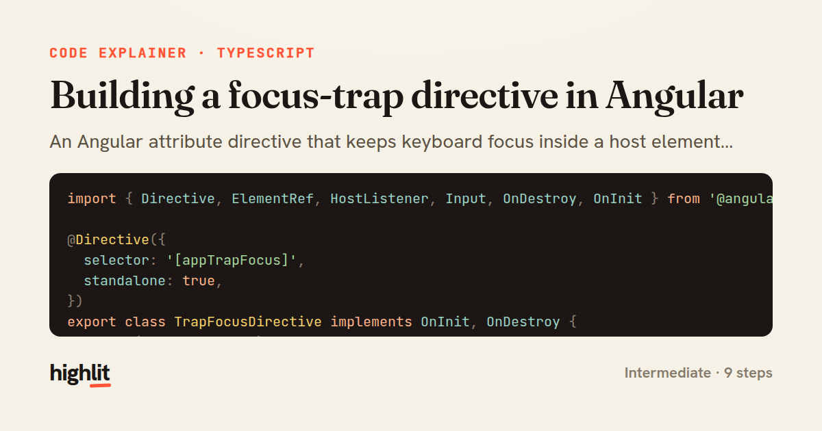 Building a focus-trap directive in Angular — share card
