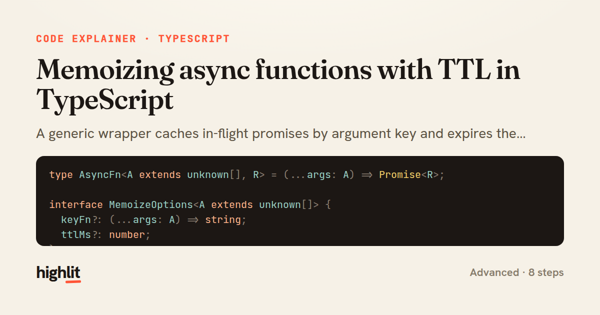 Memoizing async functions with TTL in TypeScript — share card