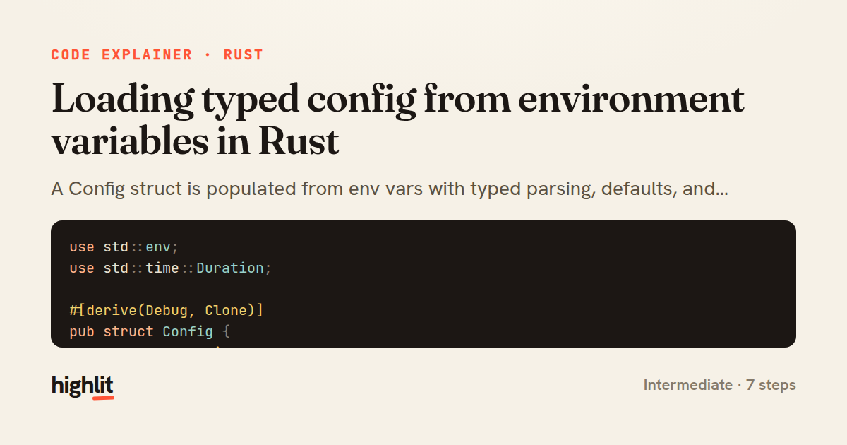 Loading typed config from environment variables in Rust — share card