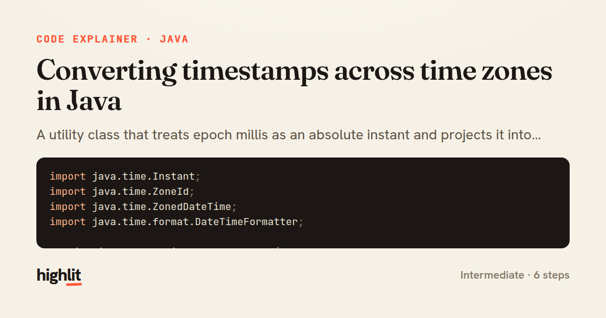 Converting timestamps across time zones in Java — share card
