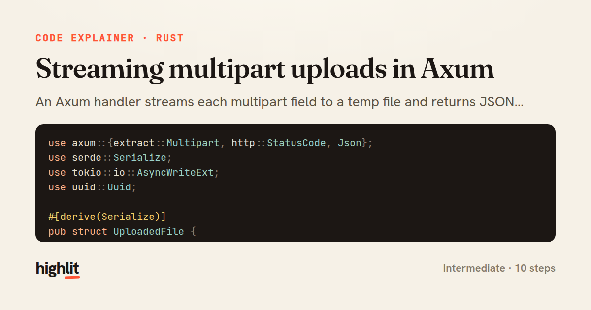 Streaming multipart uploads in Axum — share card