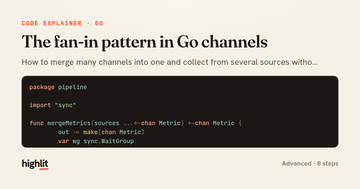 The fan-in pattern in Go channels — share card