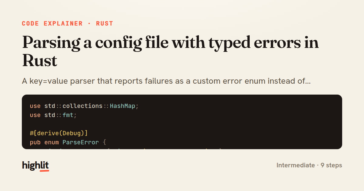 Parsing a config file with typed errors in Rust — share card