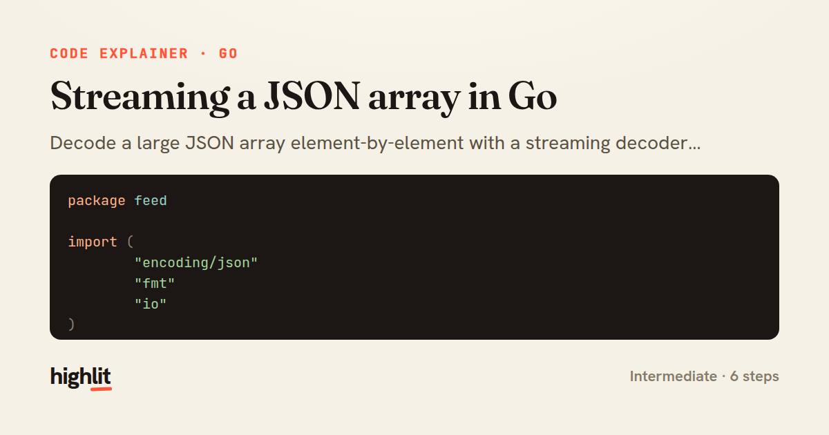 Streaming a JSON array in Go — share card