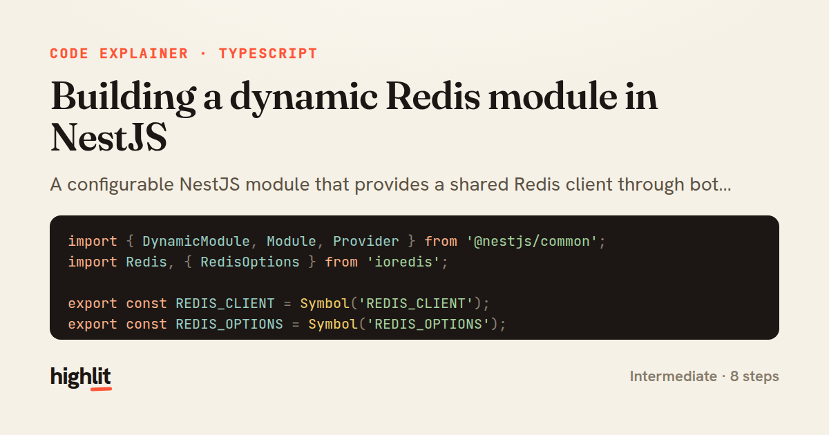 Building a dynamic Redis module in NestJS — share card