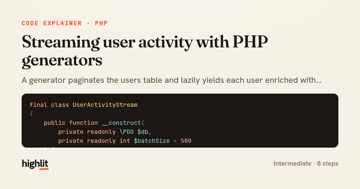 Streaming user activity with PHP generators — share card