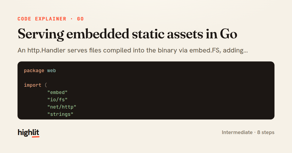 Serving embedded static assets in Go — share card