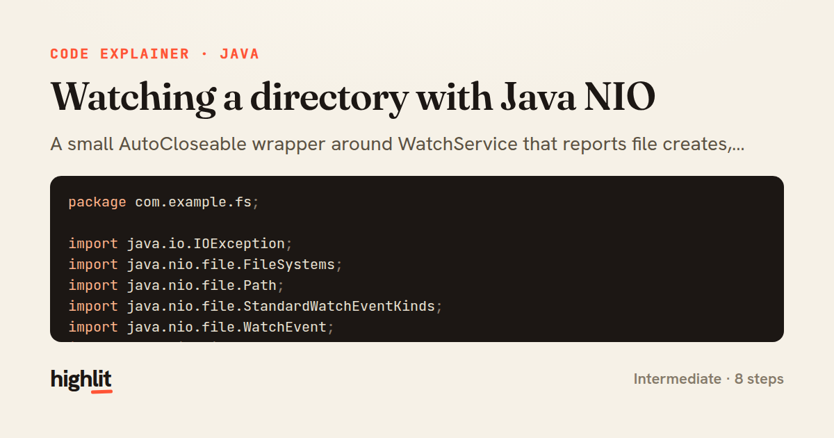 Watching a directory with Java NIO — share card