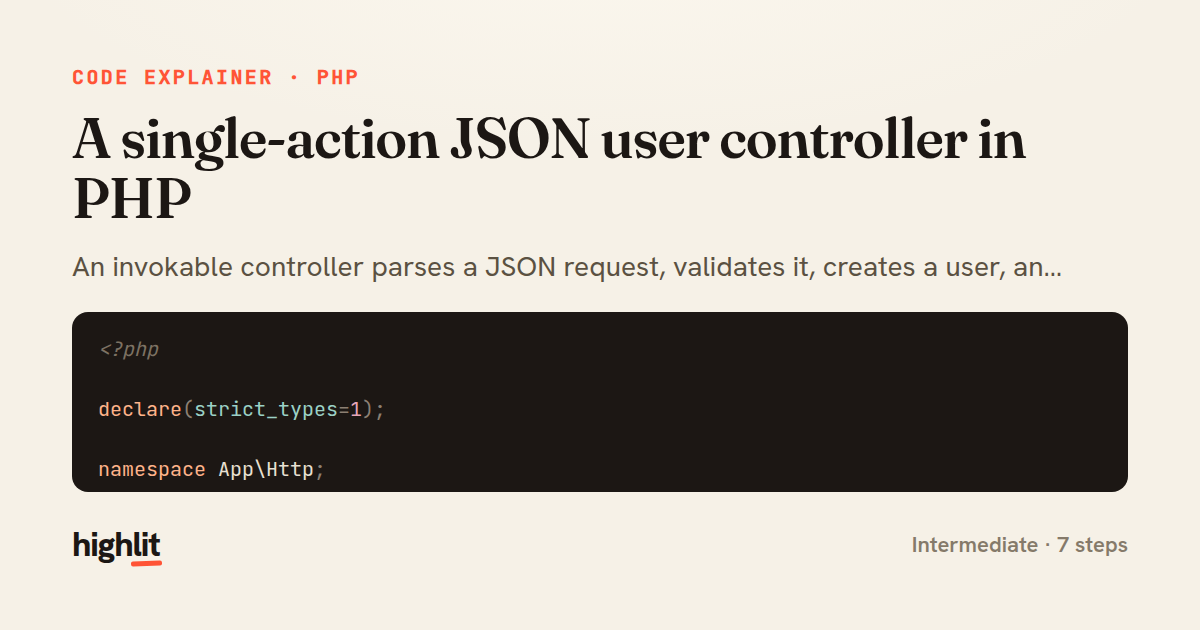 A single-action JSON user controller in PHP — share card