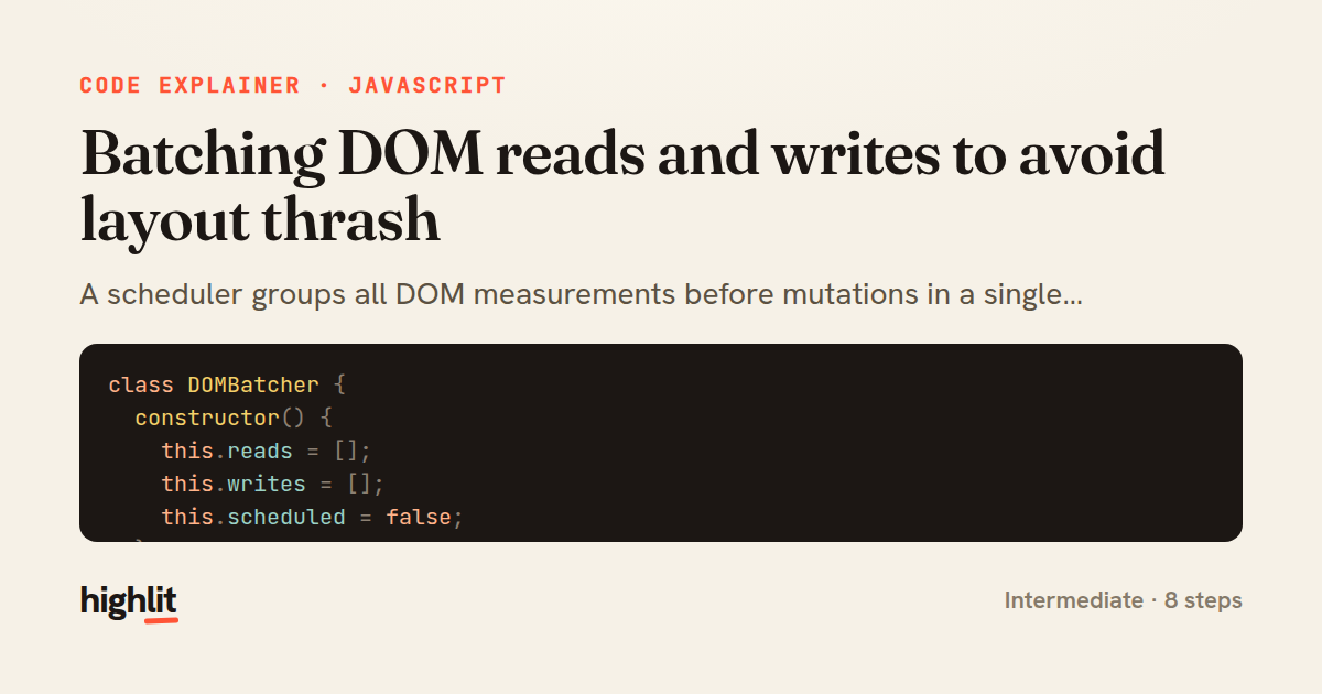 Batching DOM reads and writes to avoid layout thrash — share card