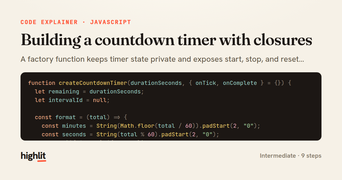 Building a countdown timer with closures — share card